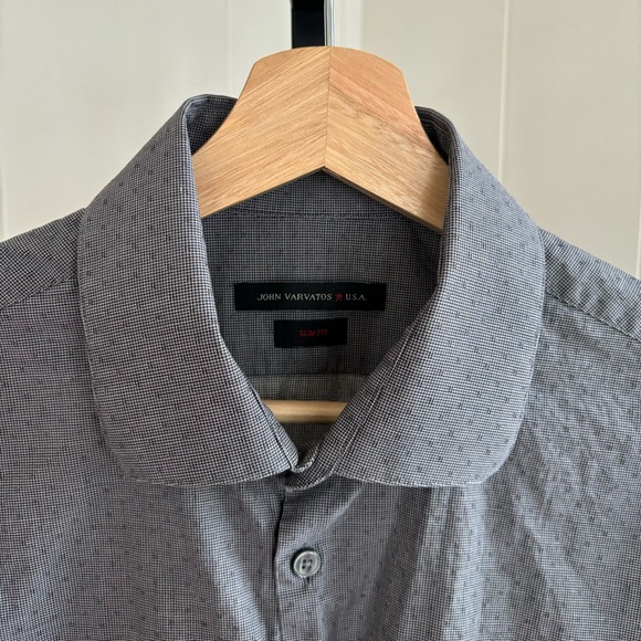 John Varvatos USA Gray Geometric Slim Fit Button Up Dress Shirt Mens 16.5-32/33 - Picture 1 of 6